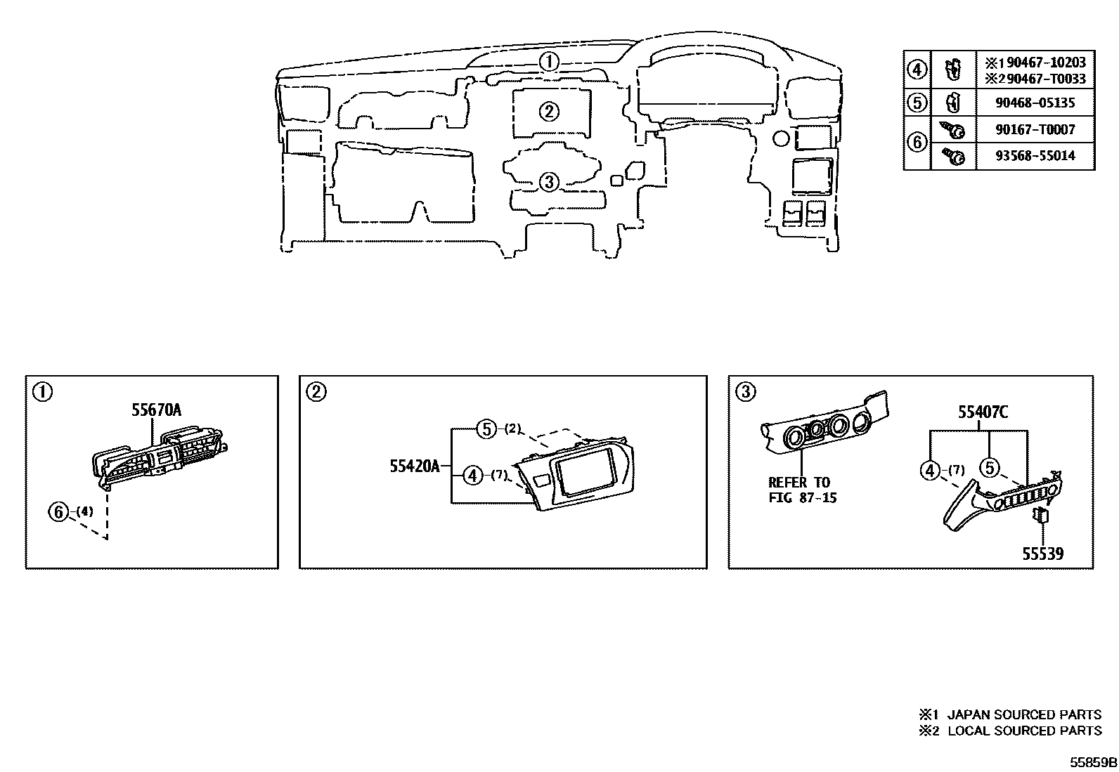 Toyota HILUX 仪表板和手套箱 EPC diagram — 55859B