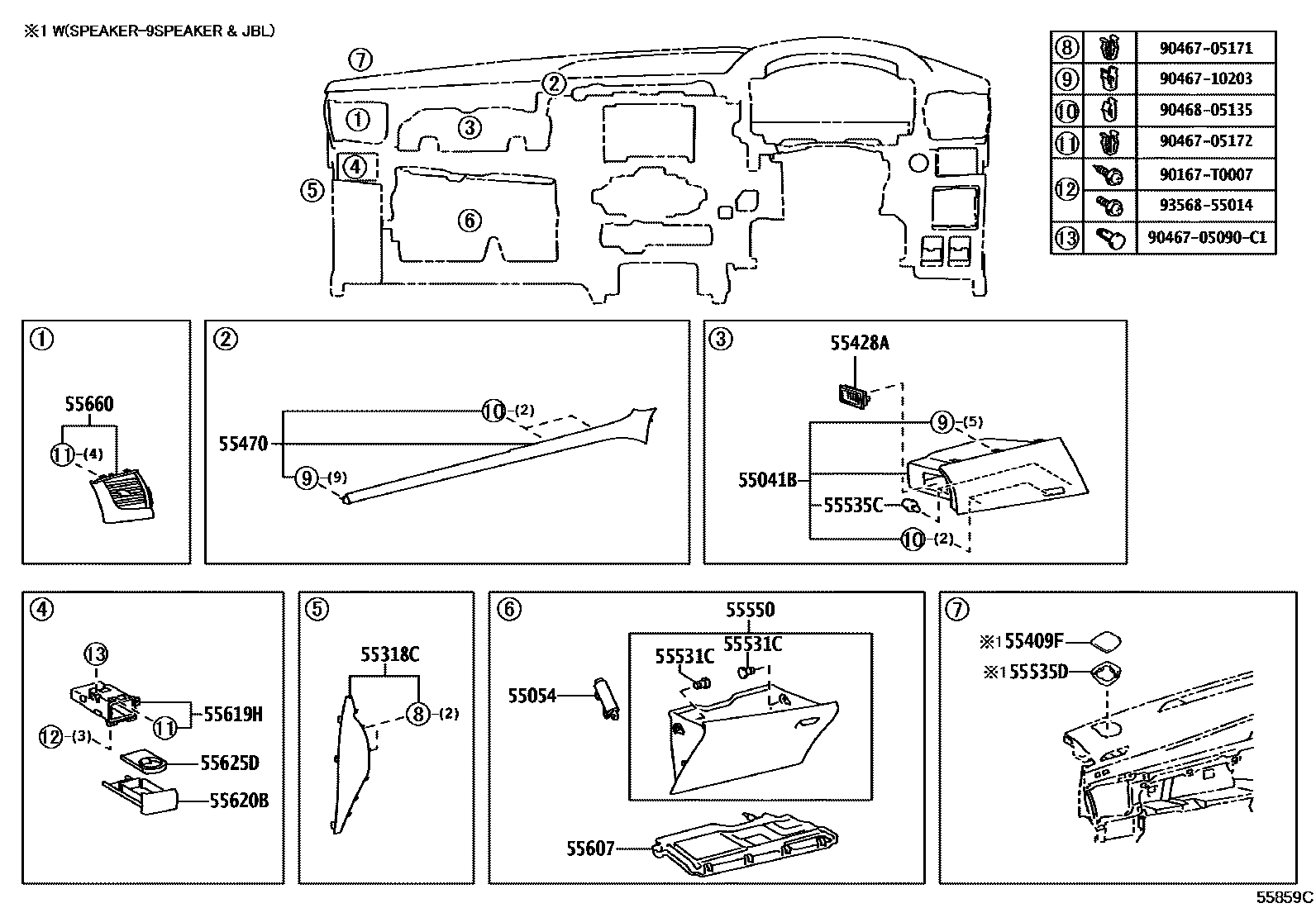 Toyota HILUX 仪表板和手套箱 EPC diagram — 55859C