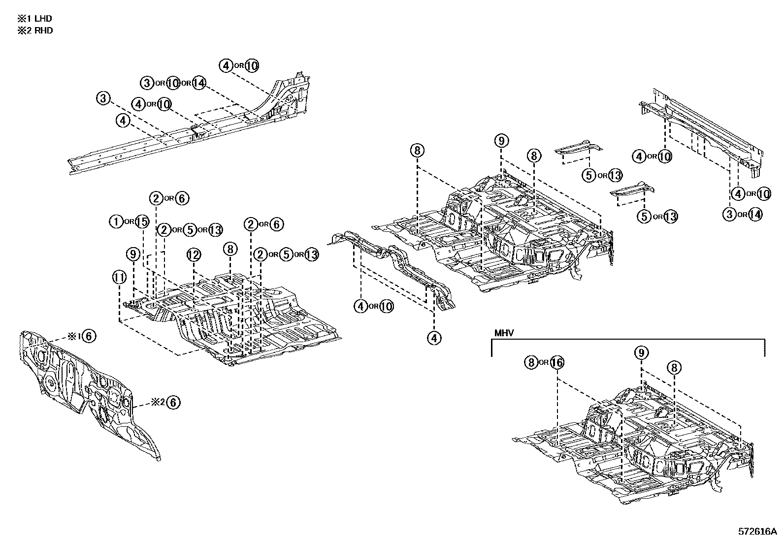 Toyota HILUX hole plug EPC diagram — 572616A