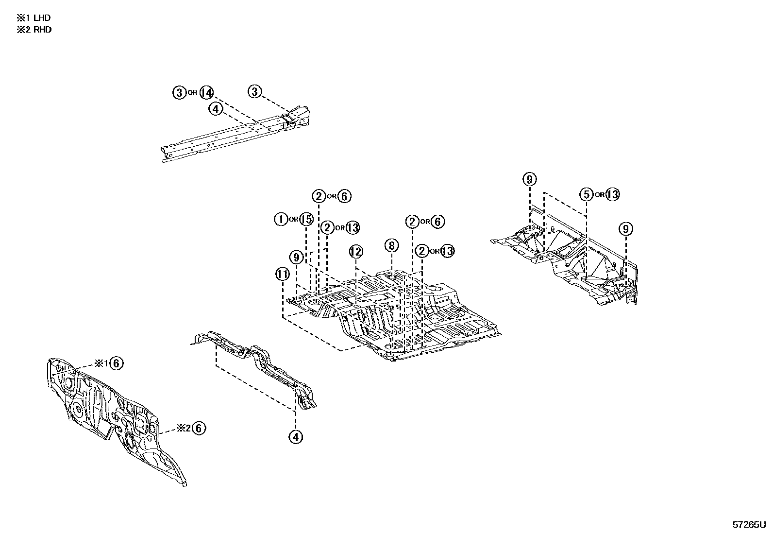 Toyota HILUX hole plug EPC diagram — 57265U