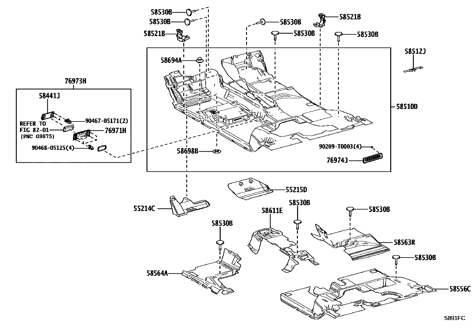 Toyota HILUX 地板垫和消声垫 EPC diagram — 5891FC