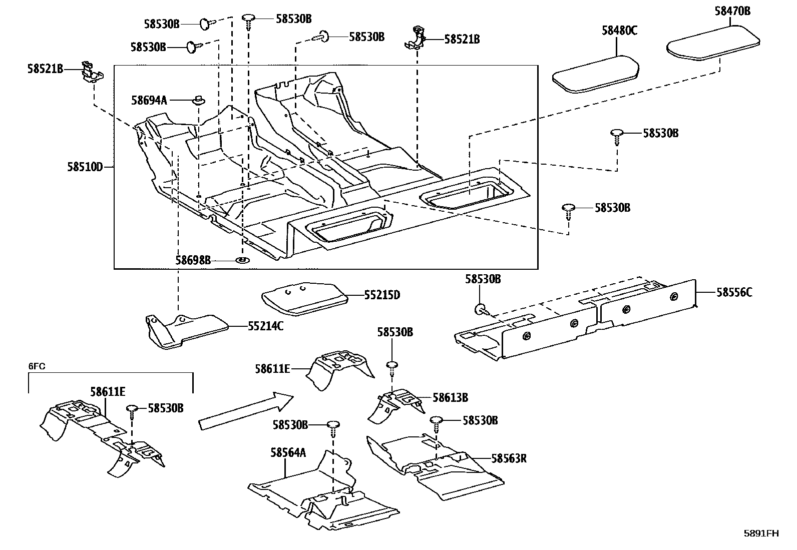 Toyota HILUX 地板垫和消声垫 EPC diagram — 5891FH