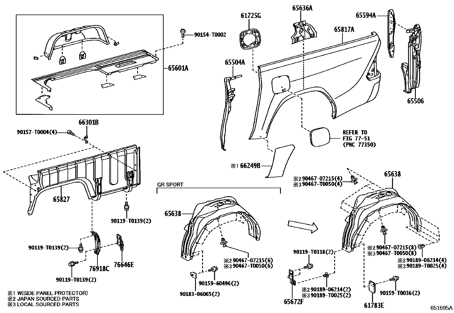 Toyota HILUX 后车身侧面板 EPC diagram — 651695A