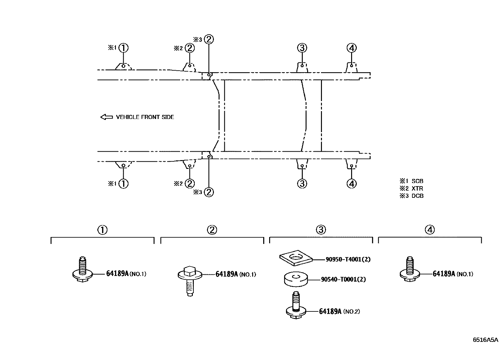 Toyota HILUX 后车身悬置 EPC diagram — 6516A5A