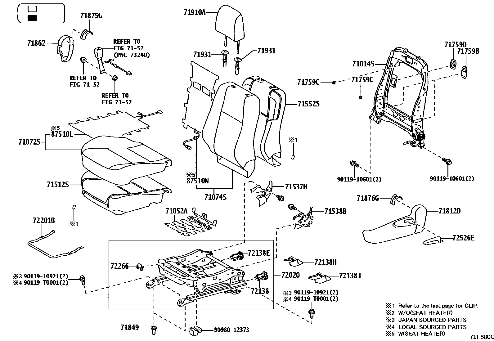Toyota HILUX 座椅和座椅滑轨 EPC diagram — 71F880C