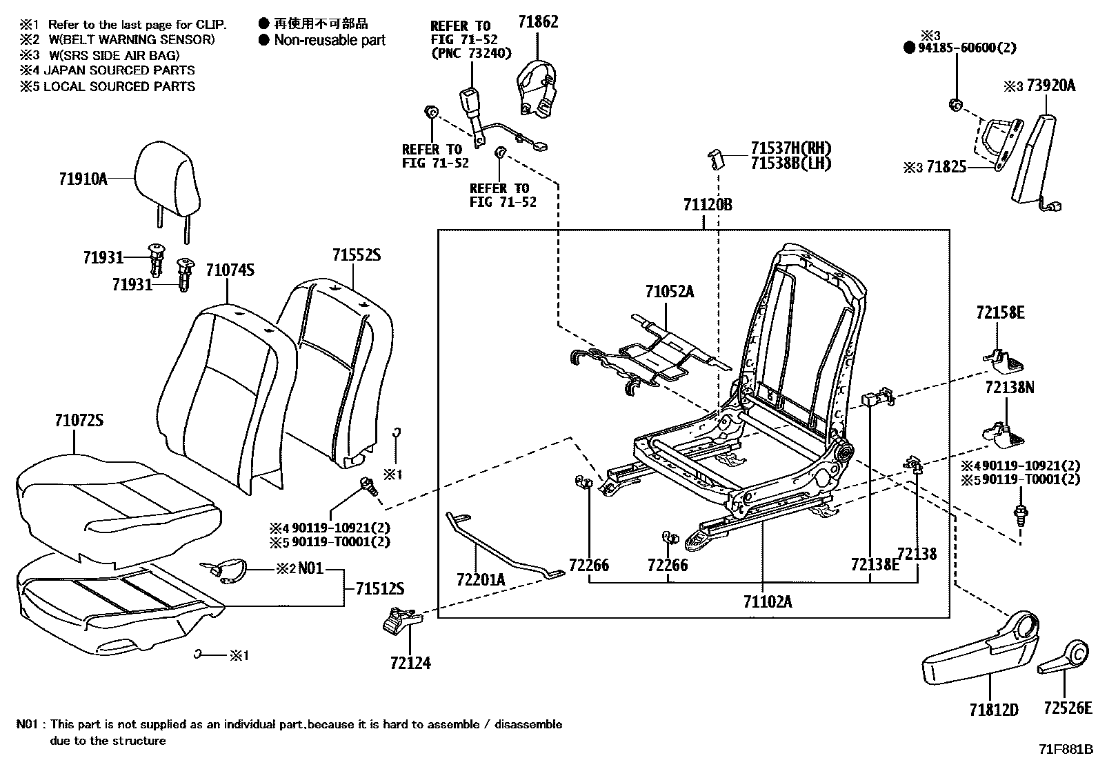 Toyota HILUX 座椅和座椅滑轨 EPC diagram — 71F881B