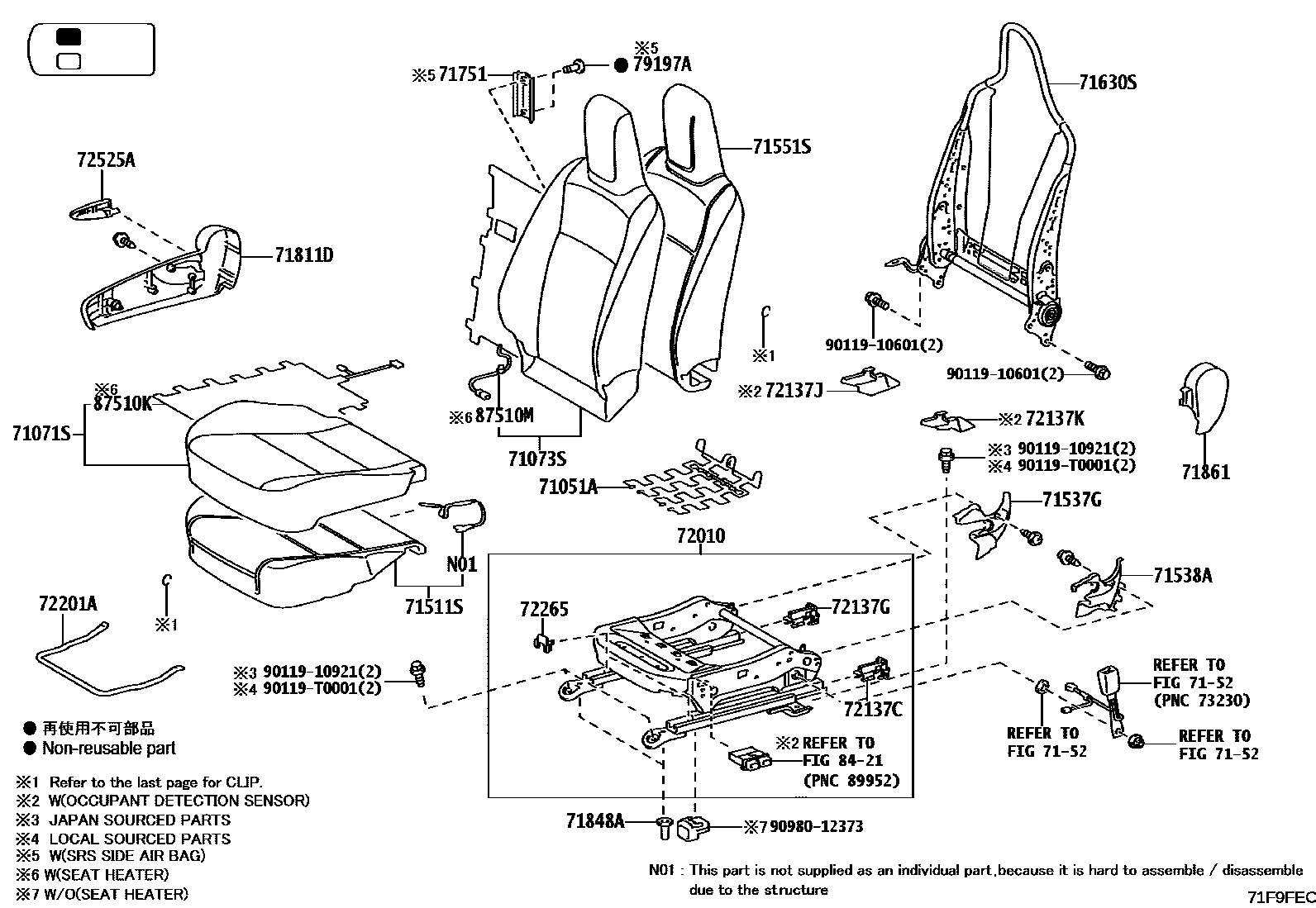 Toyota HILUX 座椅和座椅滑轨 EPC diagram — 71F9FEC