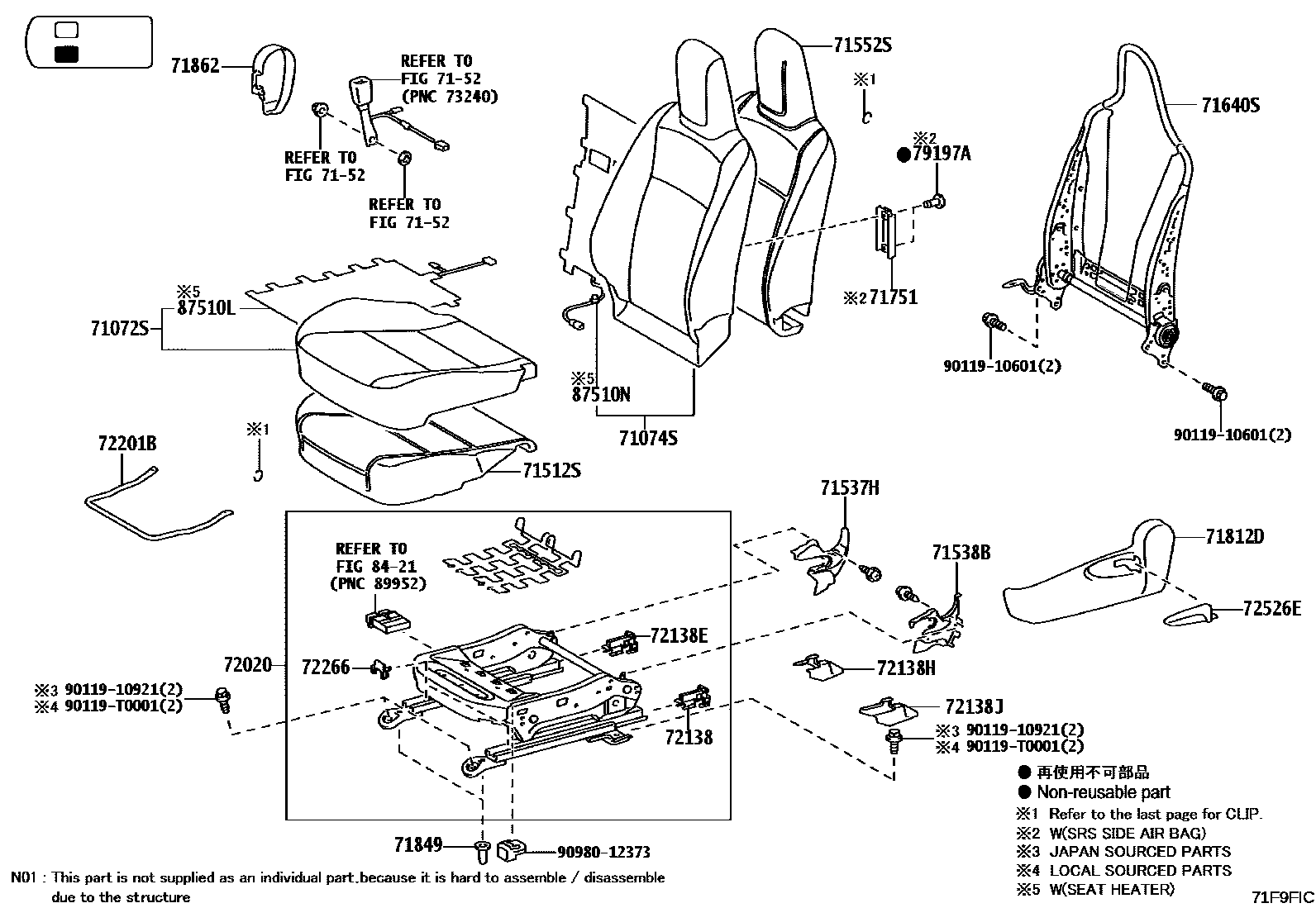 Toyota HILUX 座椅和座椅滑轨 EPC diagram — 71F9FIC