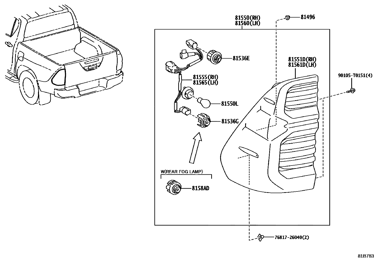 Toyota HILUX 后组合灯 EPC diagram — 81B783