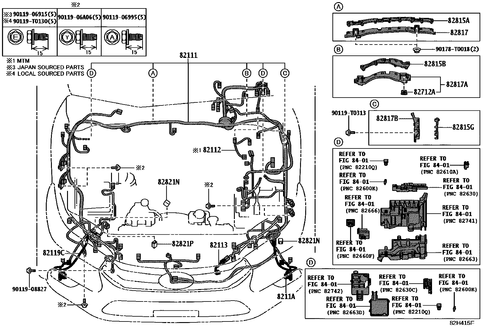 Toyota HILUX 线束和卡夹 EPC diagram — 82H415F