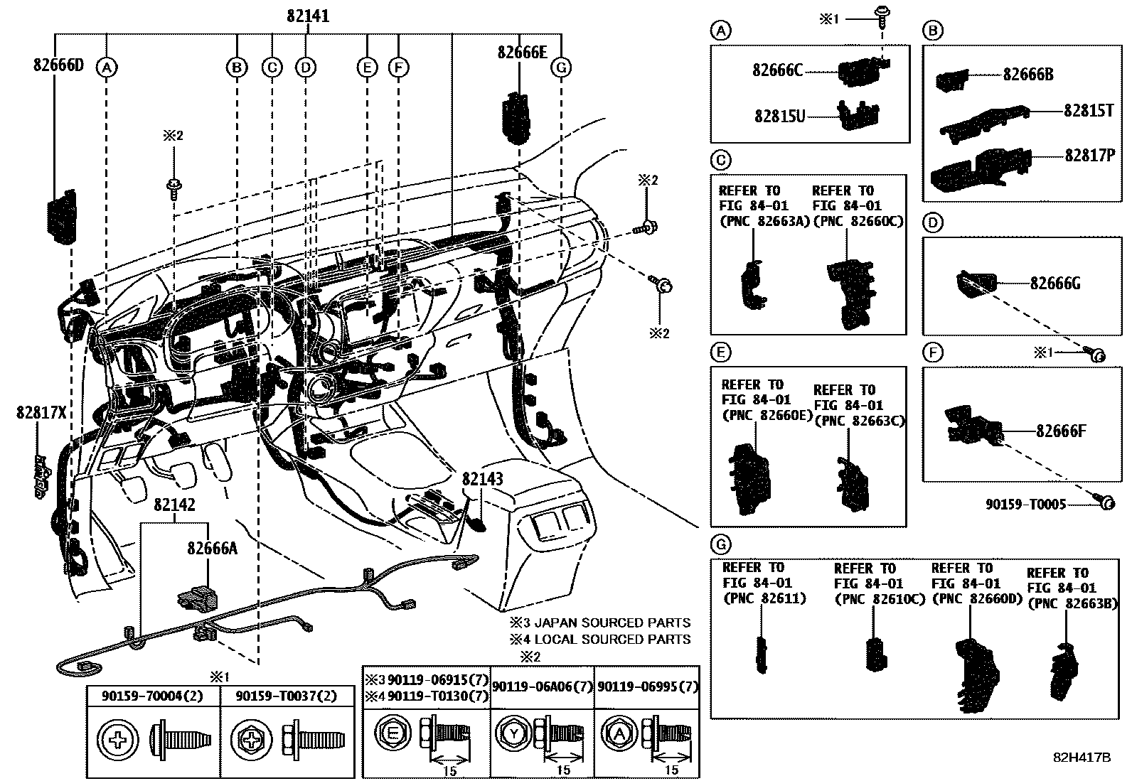 Toyota HILUX 线束和卡夹 EPC diagram — 82H417B