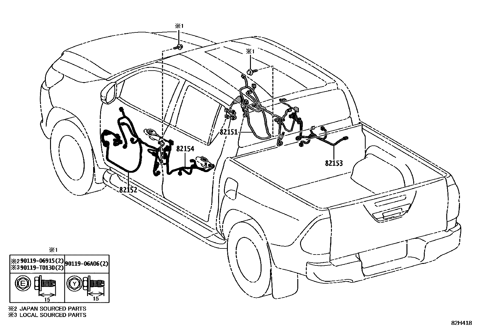 Toyota HILUX 线束和卡夹 EPC diagram — 82H418