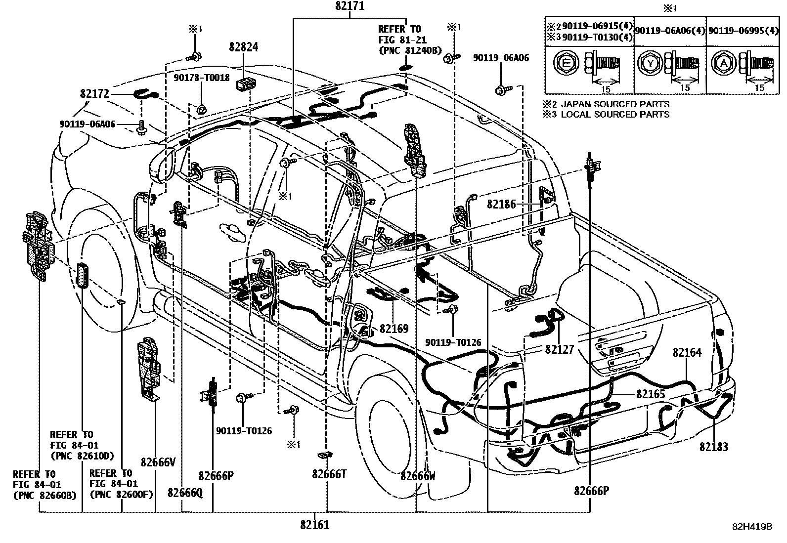Toyota HILUX 线束和卡夹 EPC diagram — 82H419B