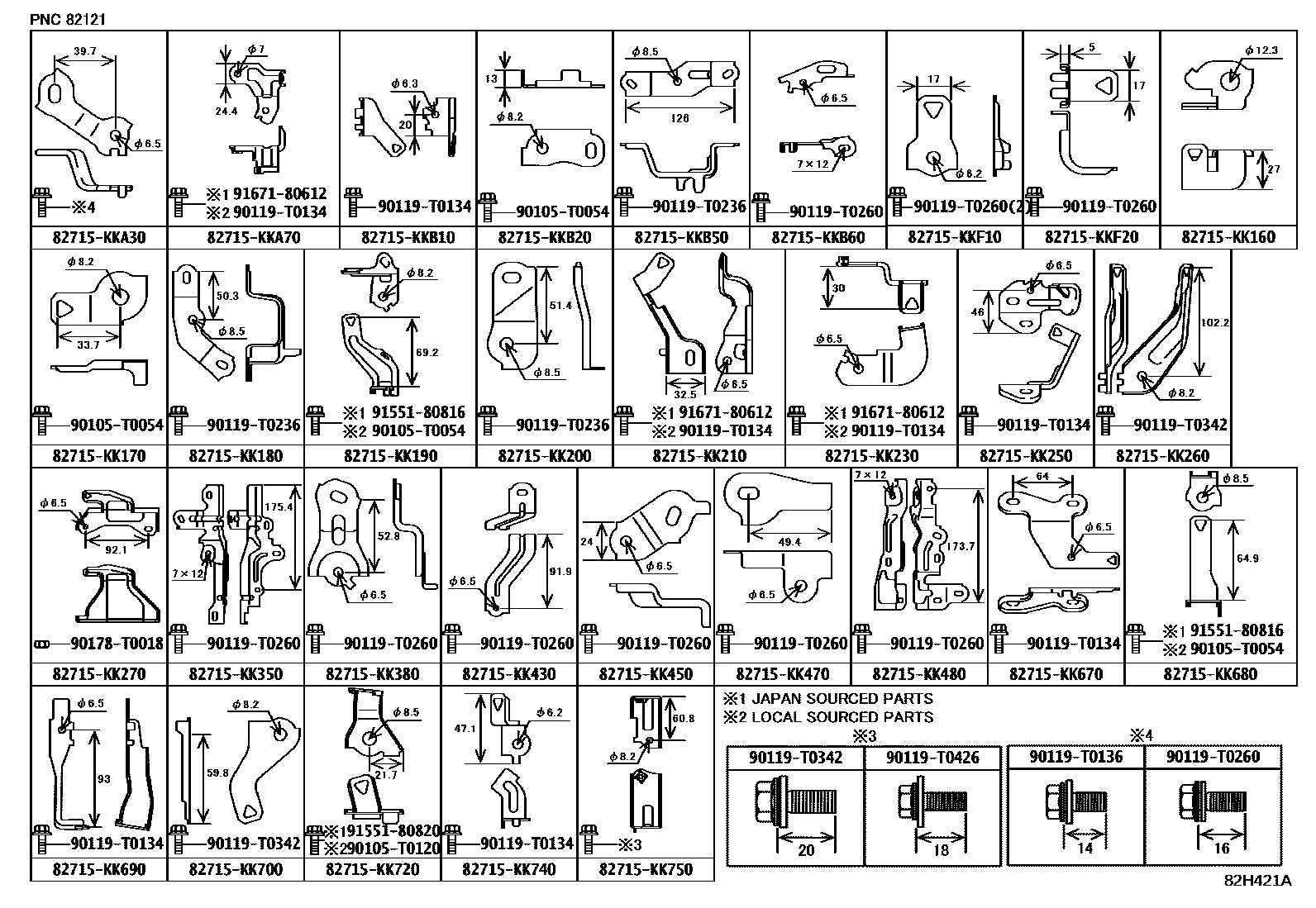 Toyota HILUX 线束和卡夹 EPC diagram — 82H421A
