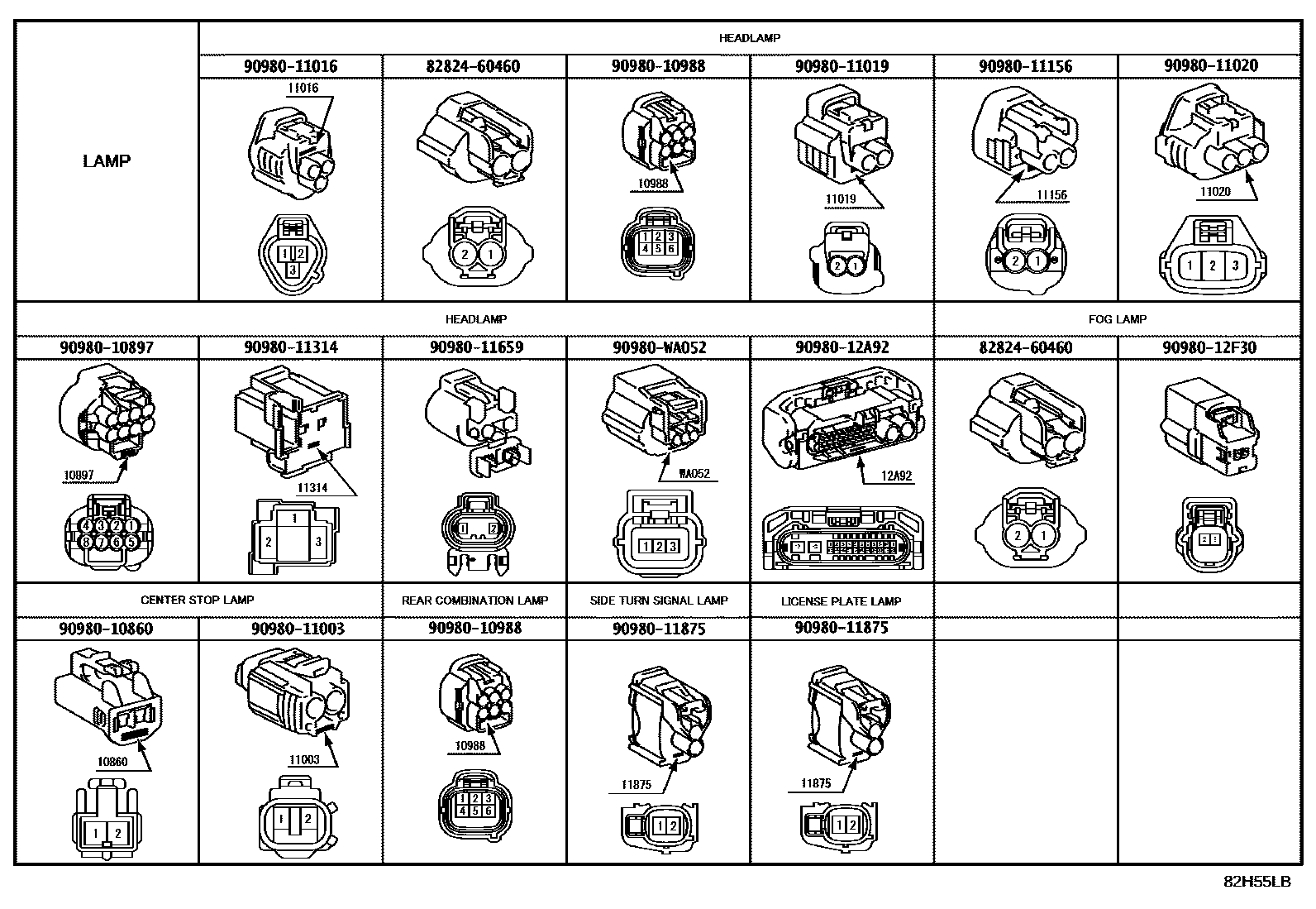 Toyota HILUX 线束和卡夹 EPC diagram — 82H55LB