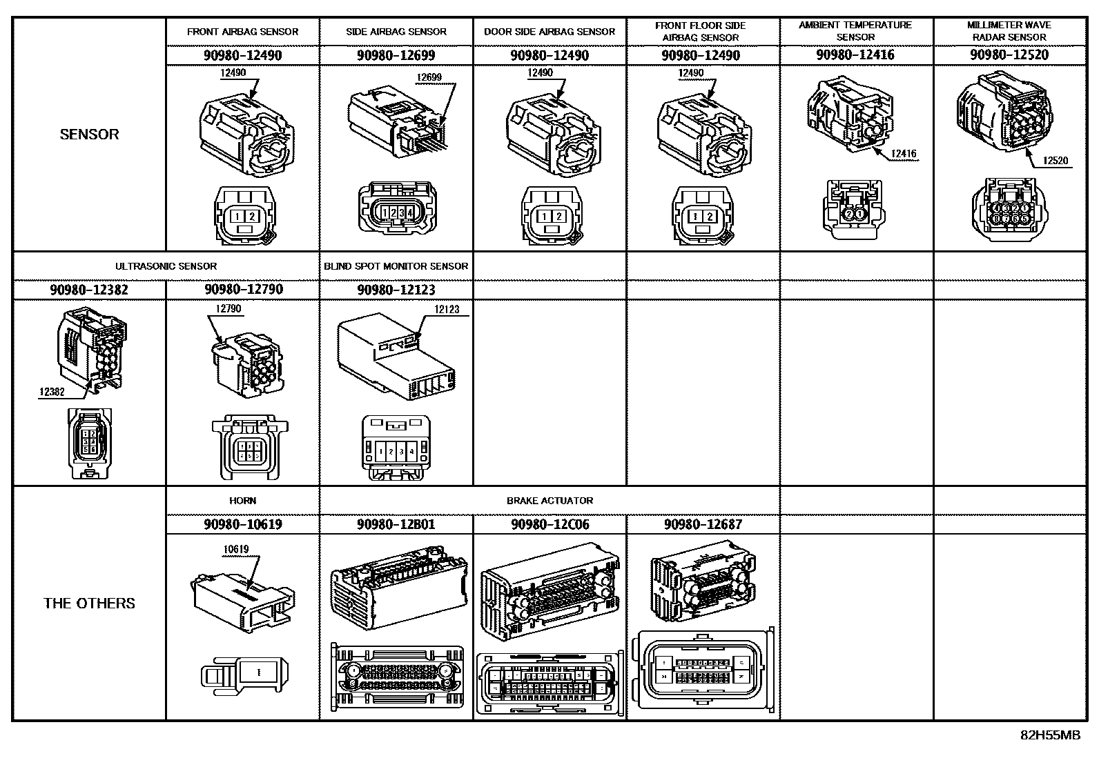Toyota HILUX 线束和卡夹 EPC diagram — 82H55MB