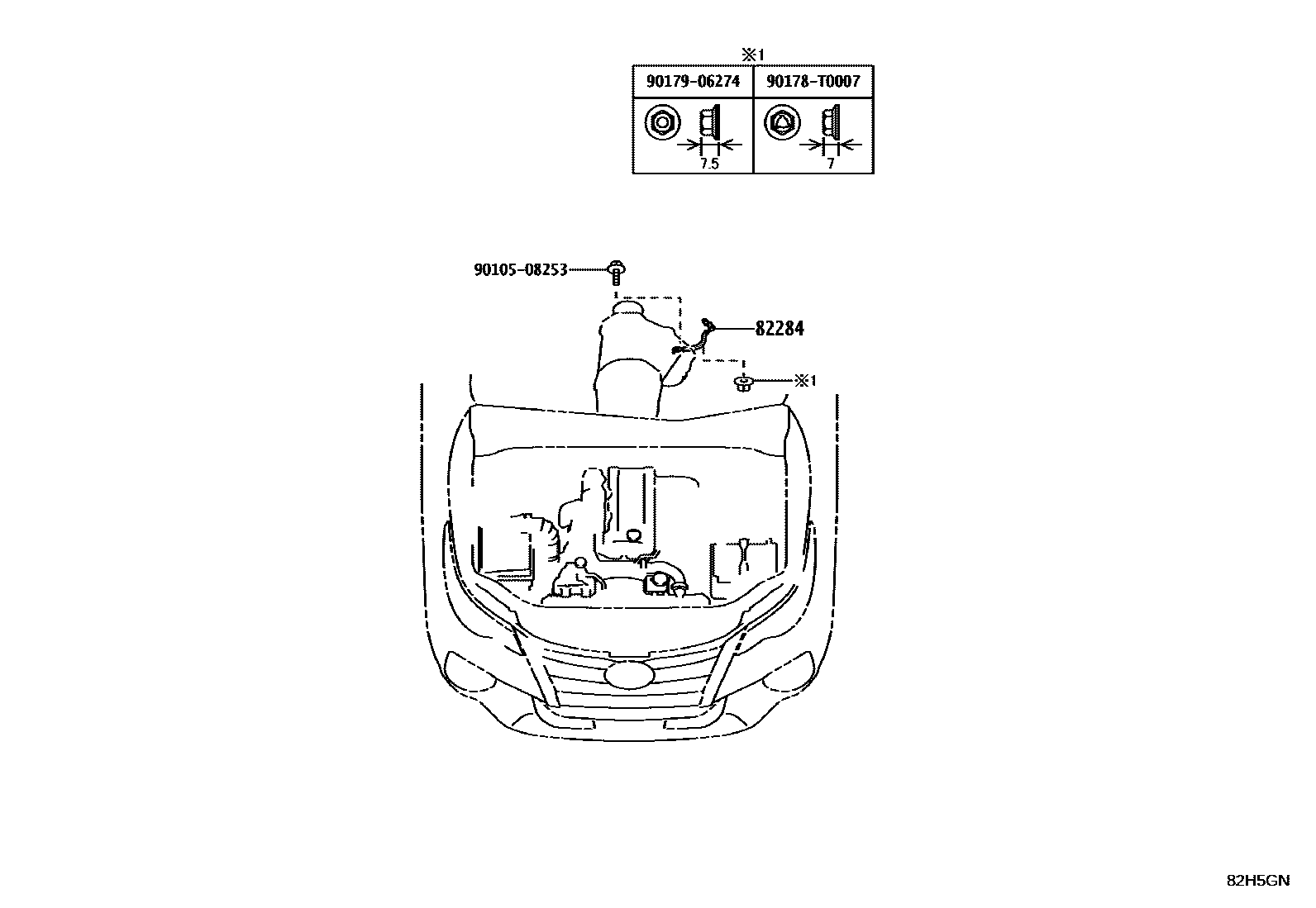 Toyota HILUX 线束和卡夹 EPC diagram — 82H5GN
