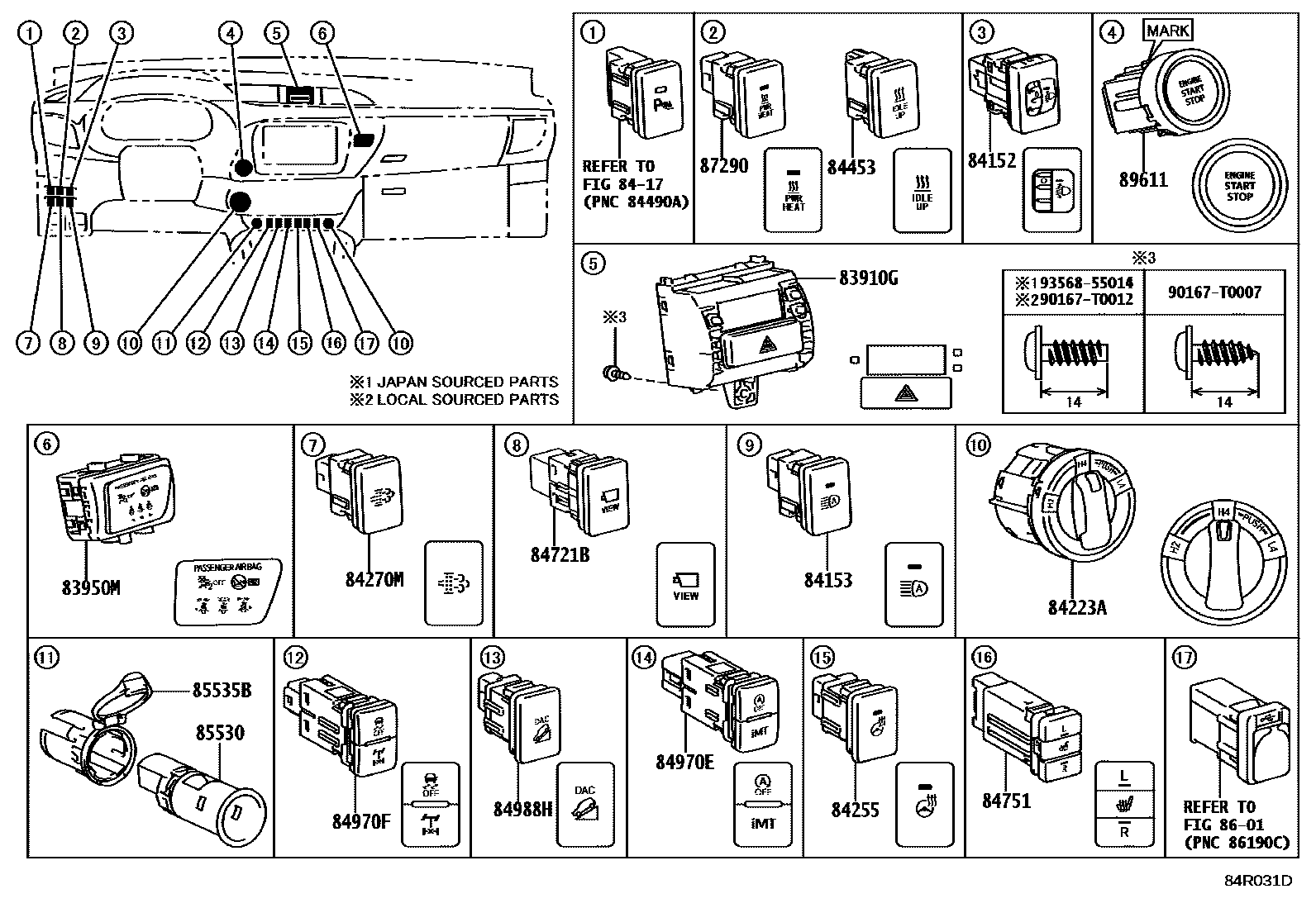 Toyota HILUX 开关和继电器和ECU EPC diagram — 84R031D