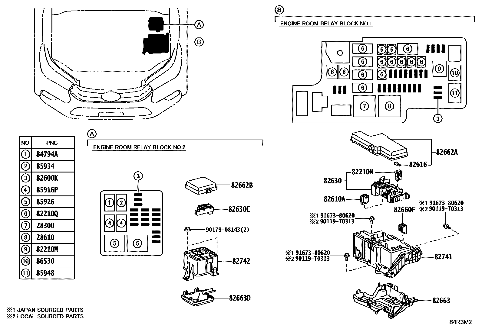 Toyota HILUX 开关和继电器和ECU EPC diagram — 84R3M2
