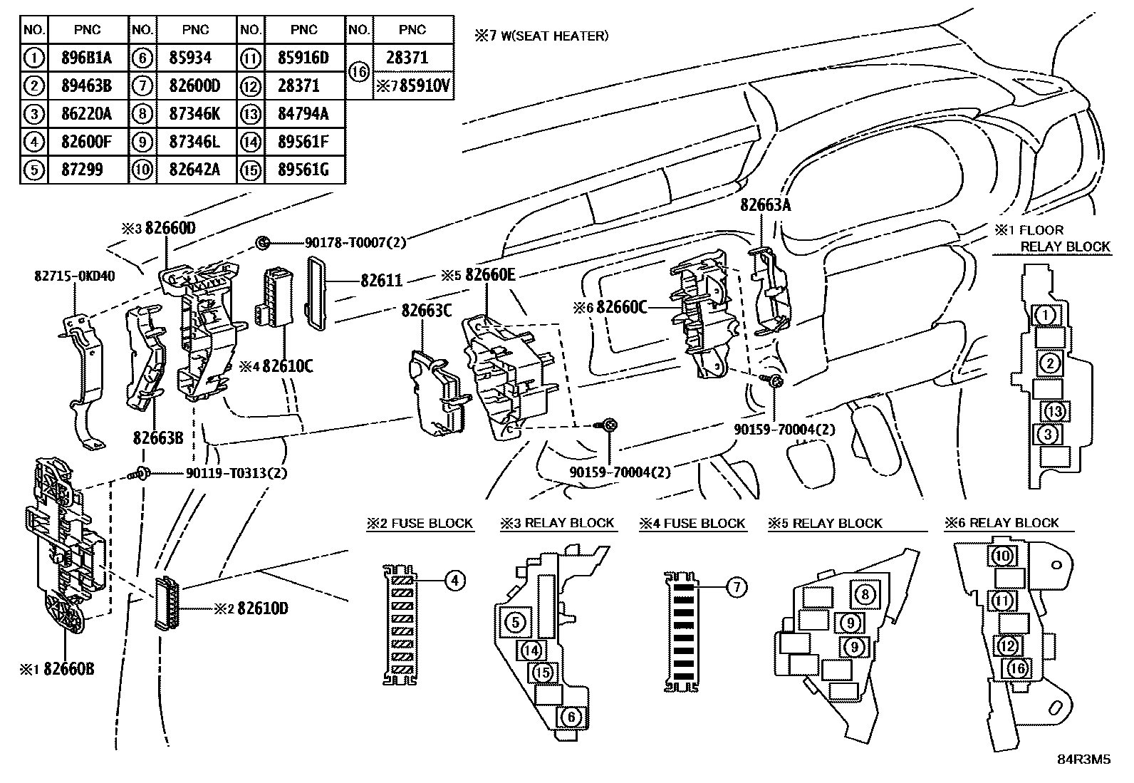 Toyota HILUX 开关和继电器和ECU EPC diagram — 84R3M5