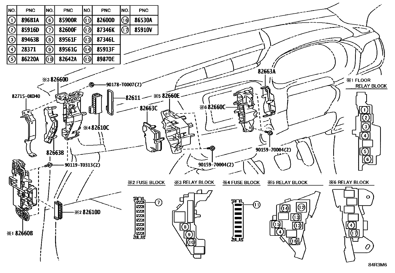Toyota HILUX 开关和继电器和ECU EPC diagram — 84R3M6
