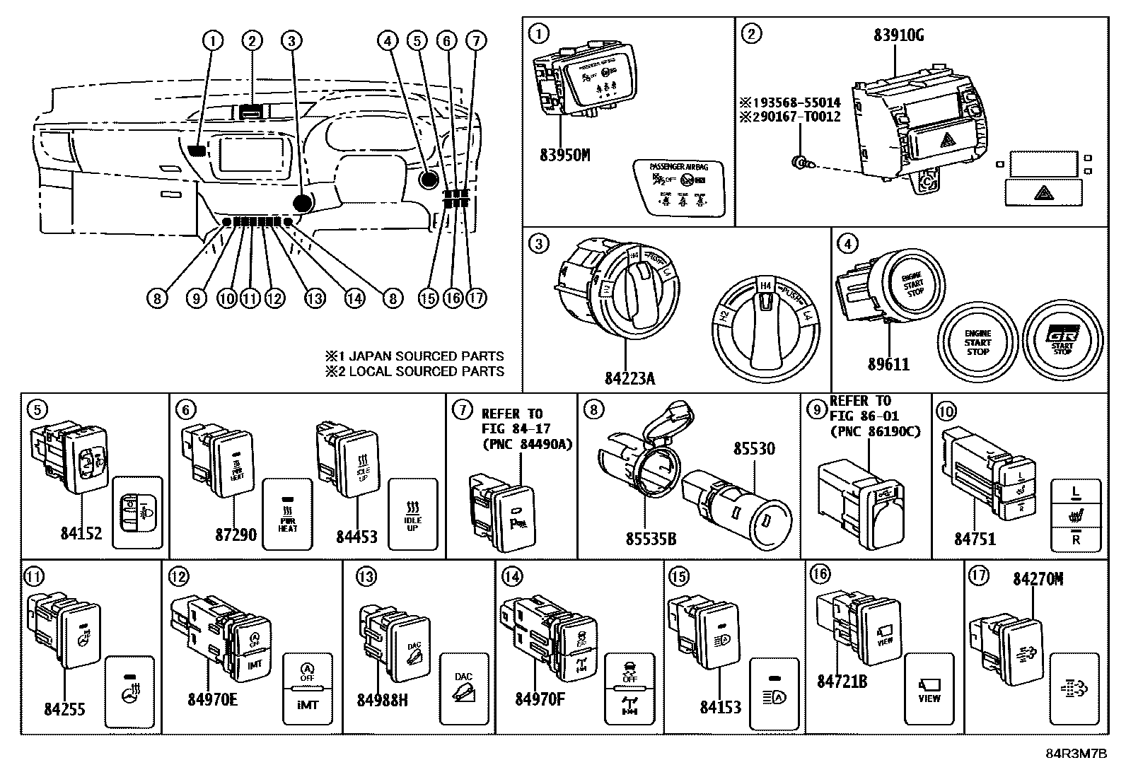 Toyota HILUX 开关和继电器和ECU EPC diagram — 84R3M7B
