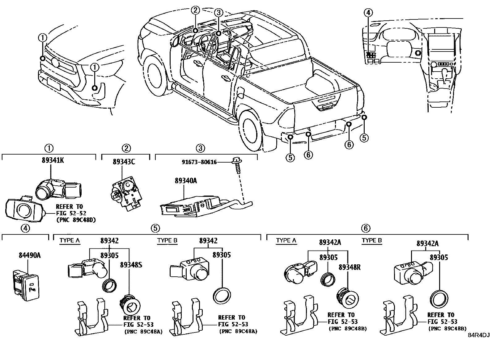 Toyota HILUX 测距雷达和倒车雷达 EPC diagram — 84R4DJ