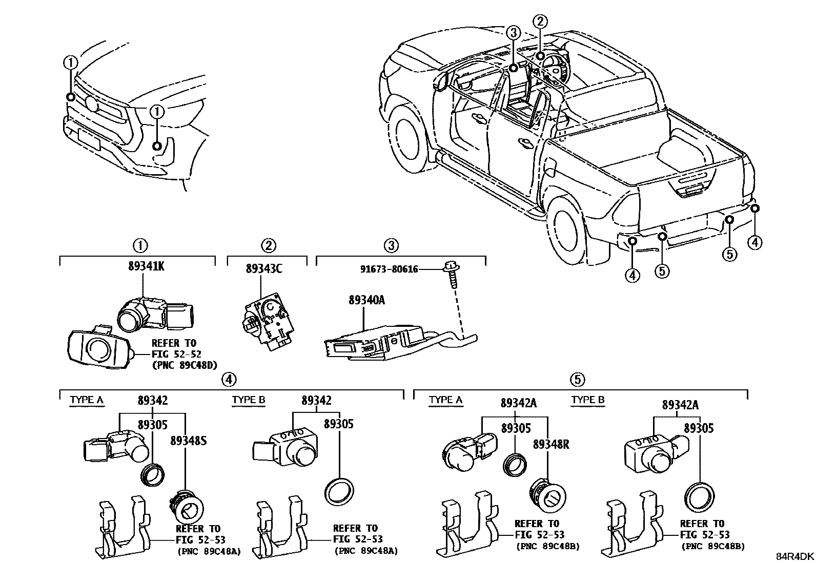 Toyota HILUX 测距雷达和倒车雷达 EPC diagram — 84R4DK