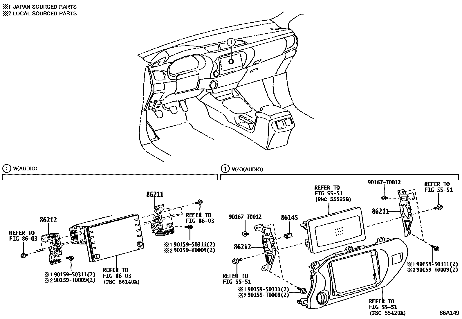 Toyota HILUX 收音机、放大器和冷凝器 EPC diagram — 86A149