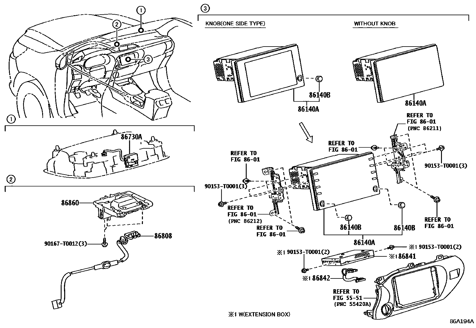 Toyota HILUX 导航和前监视器显示屏 EPC diagram — 86A194B