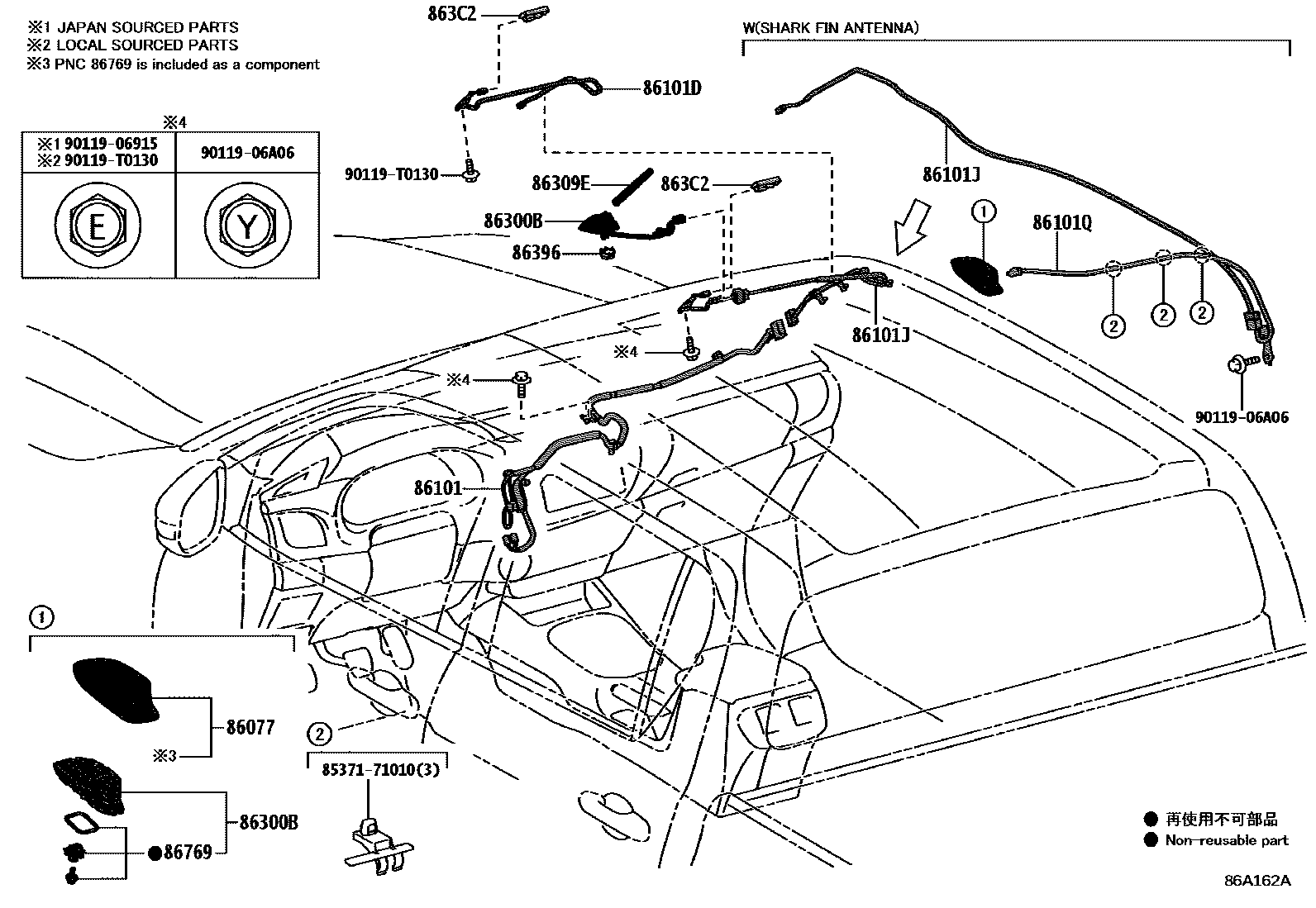 Toyota HILUX antenna EPC diagram — 86A162A