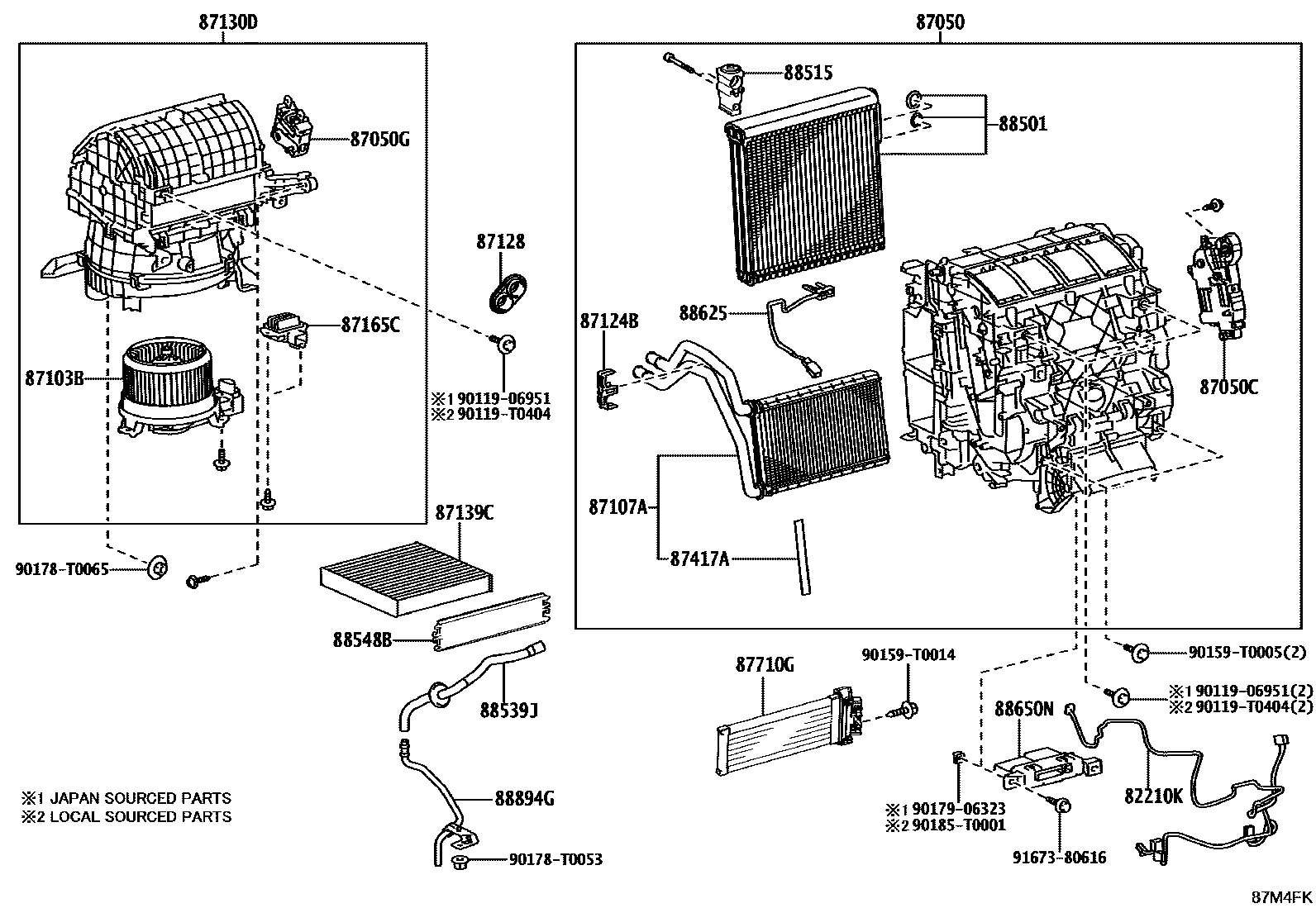 Toyota HILUX 暖风和空调系统 - 冷却器组件 EPC diagram — 87M4FK