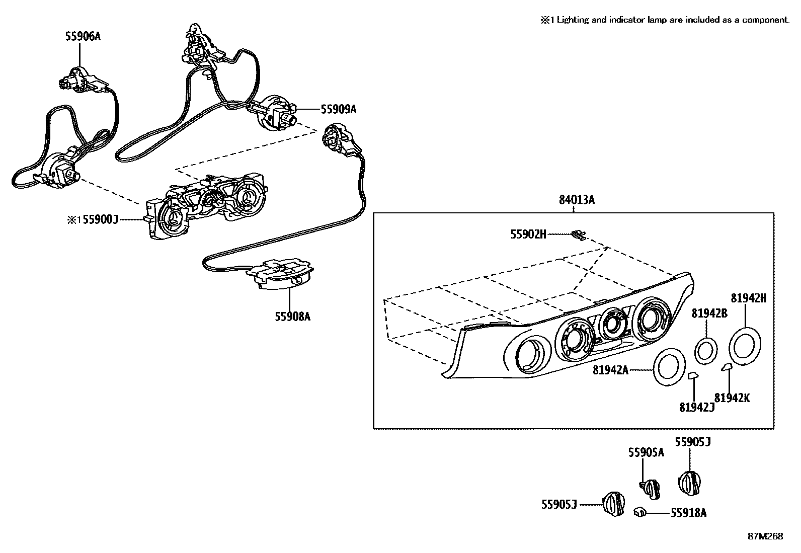 Toyota HILUX 暖风和空调系统 - 控制器和风管 EPC diagram — 87M268