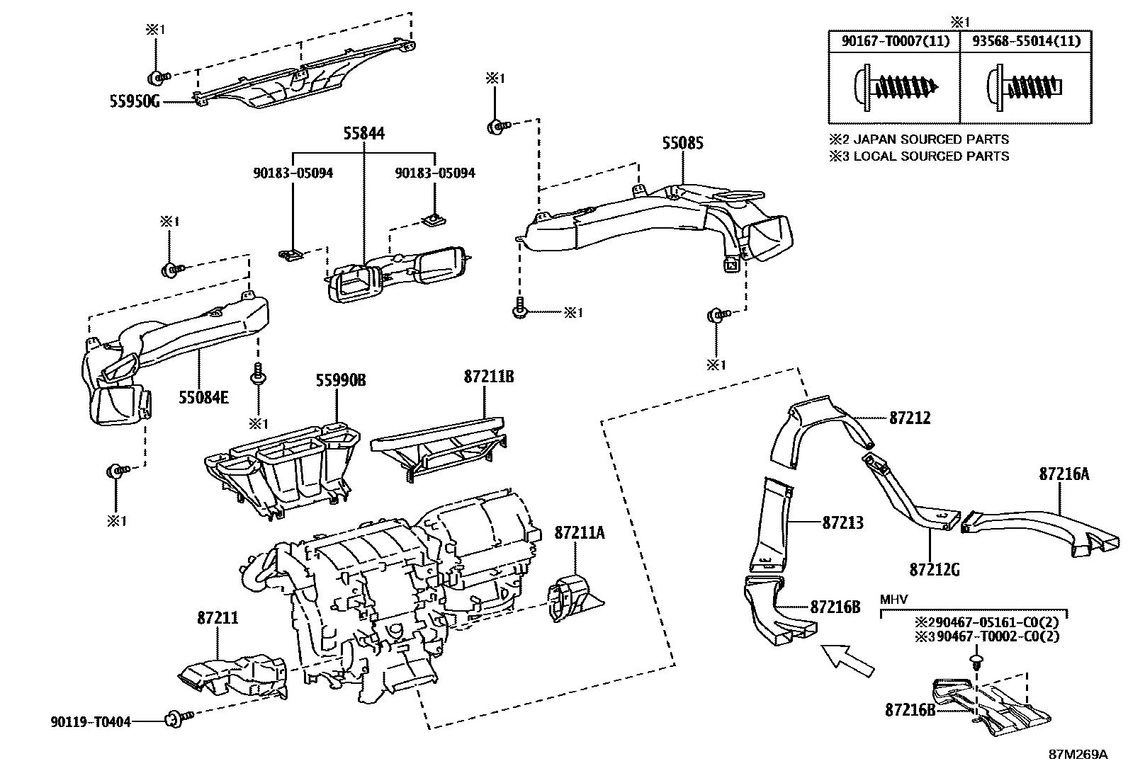Toyota HILUX 暖风和空调系统 - 控制器和风管 EPC diagram — 87M269A