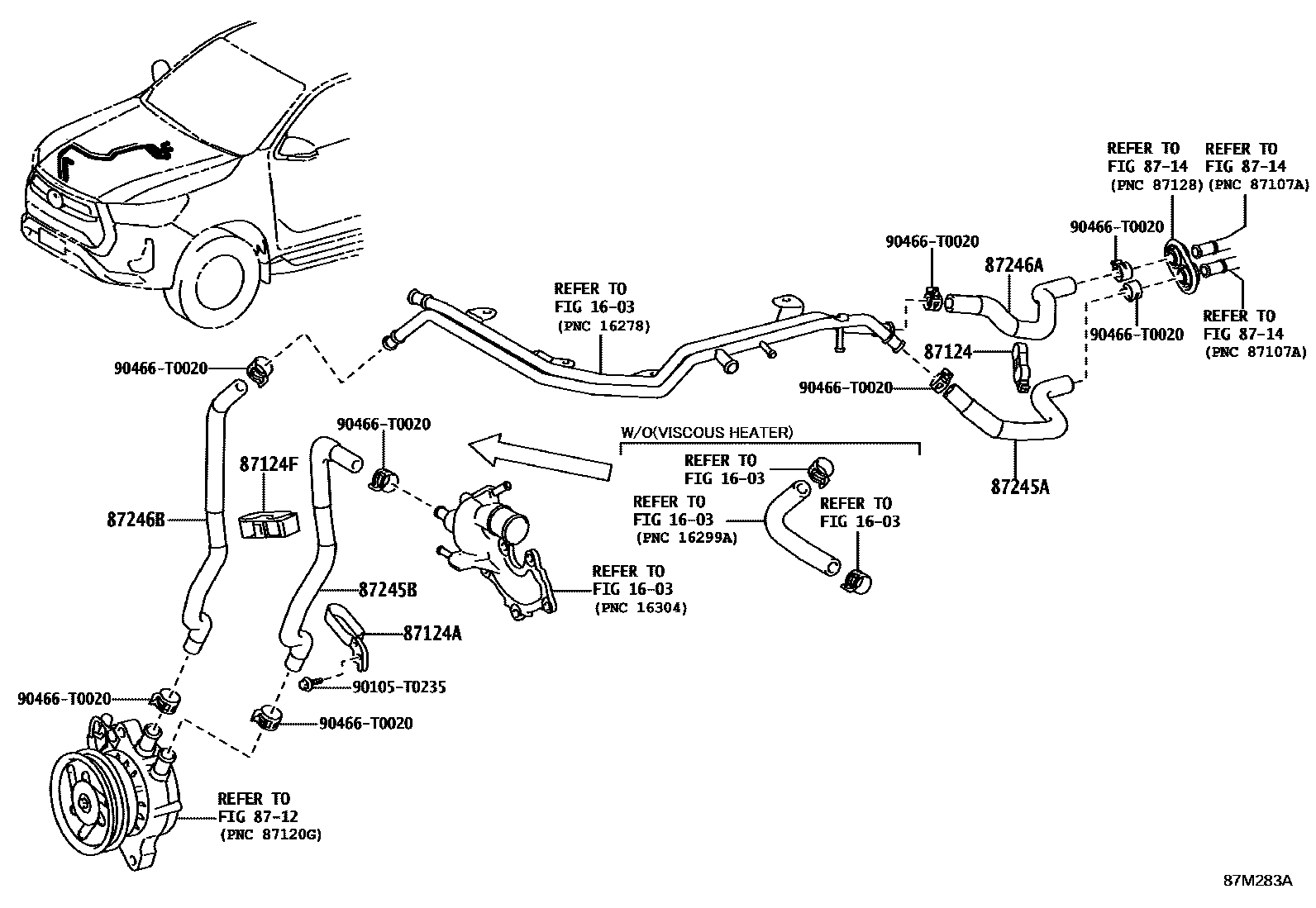 Toyota HILUX 暖风和空调系统 - 水管 EPC diagram — 87M283A