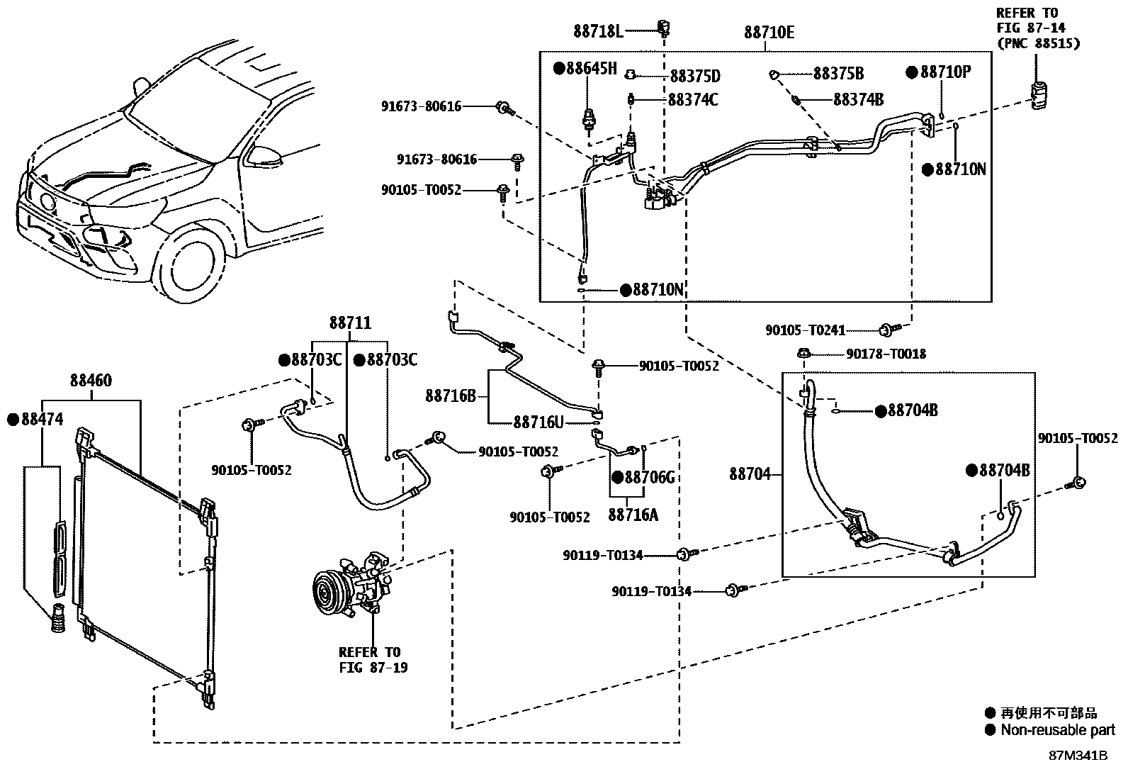 Toyota HILUX Heating & Air Conditioning - Cooler Piping EPC diagram — 87M341B