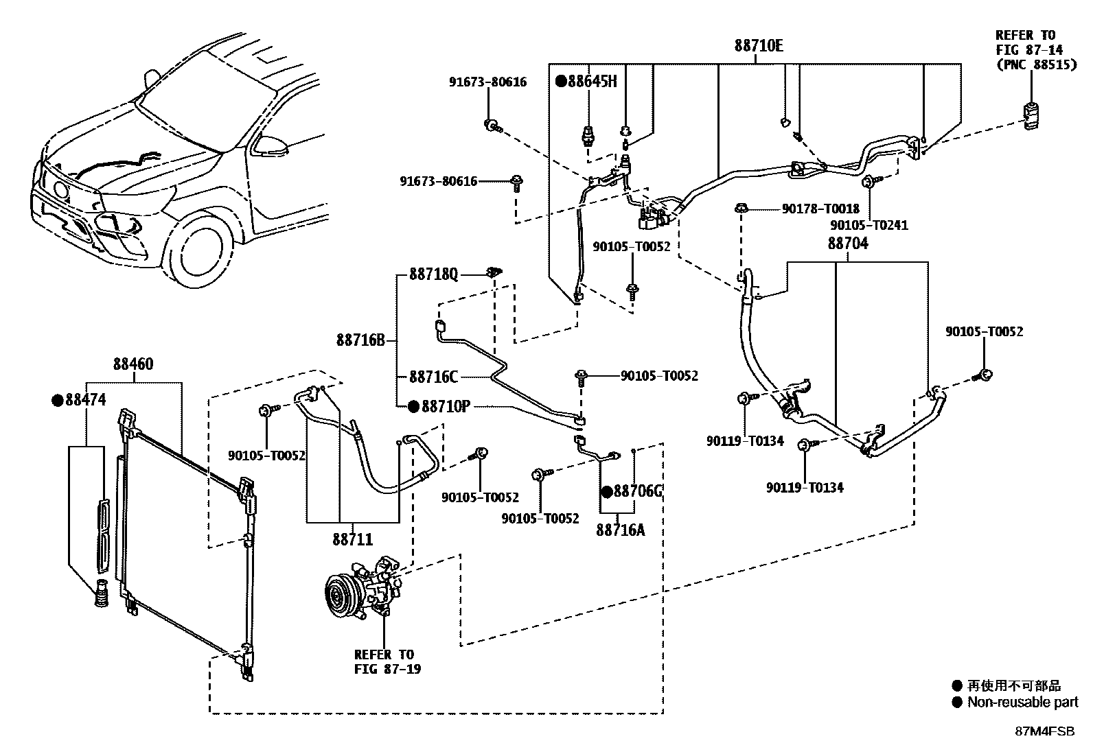 Toyota HILUX Heating & Air Conditioning - Cooler Piping EPC diagram — 87M4FSB