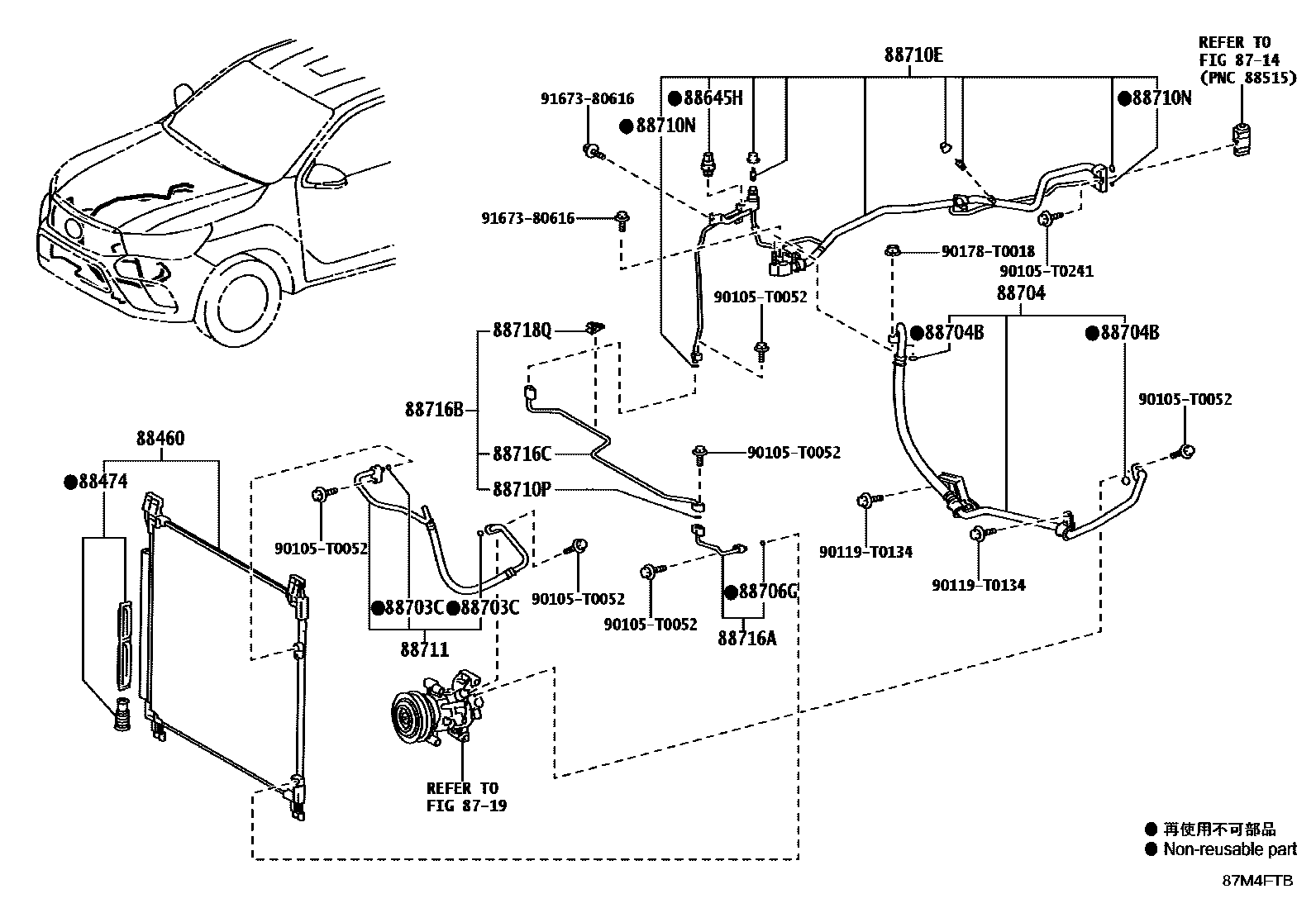 Toyota HILUX Heating & Air Conditioning - Cooler Piping EPC diagram — 87M4FTB