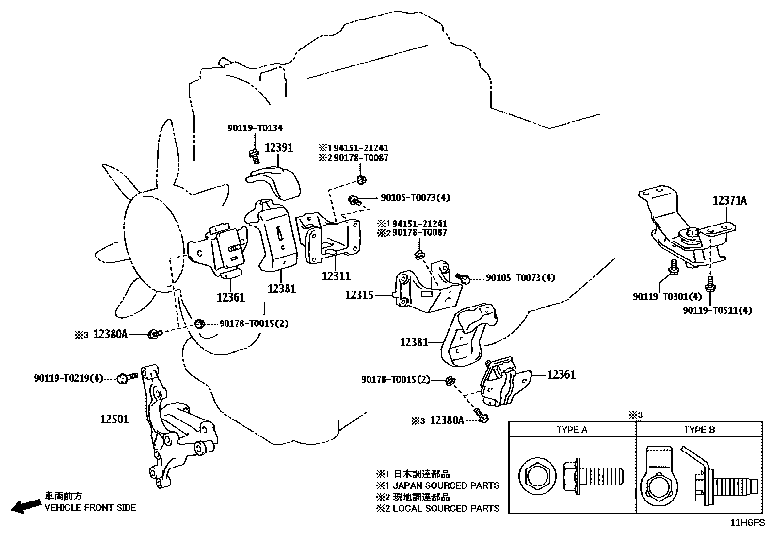 Toyota HILUX Engine Mounting EPC diagram — 11H6FS