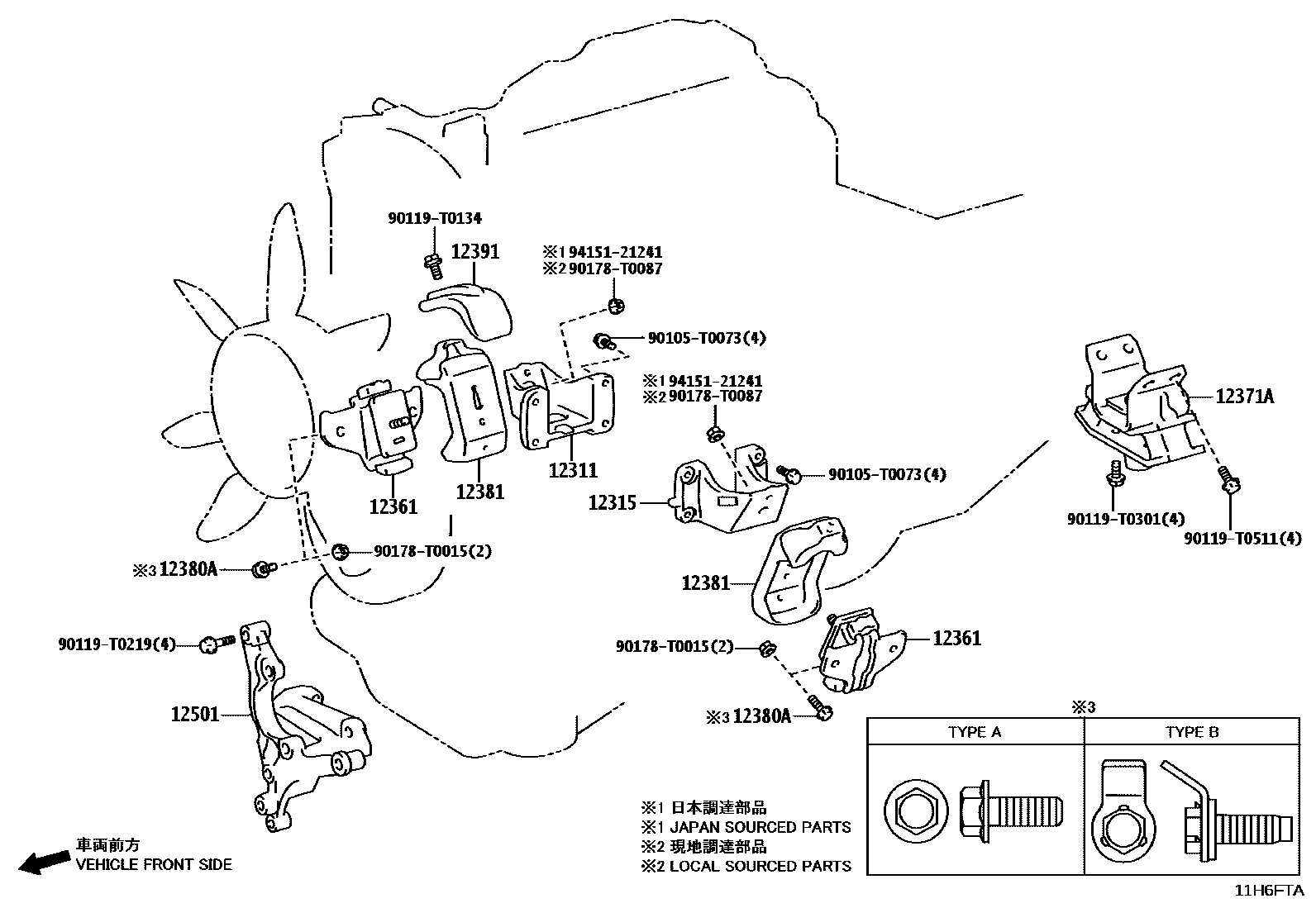 Toyota HILUX Engine Mounting EPC diagram — 11H6FTA