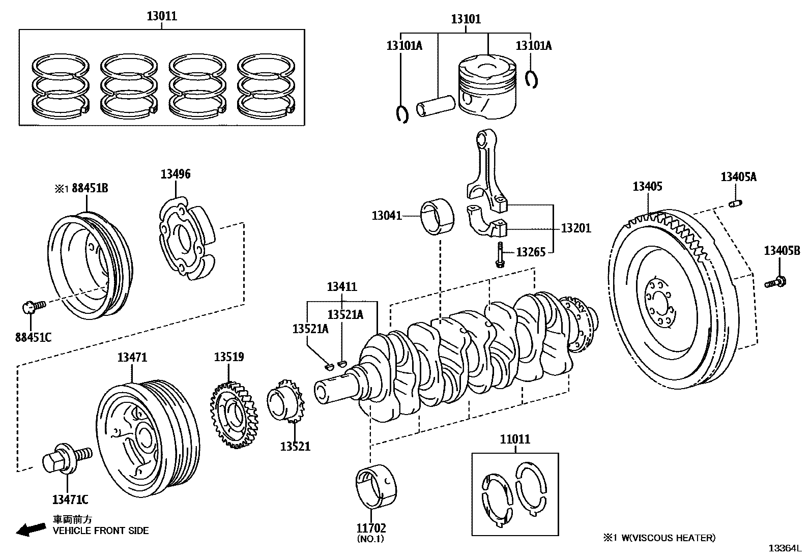 Toyota HILUX Crankshaft & Piston EPC diagram — 13364L