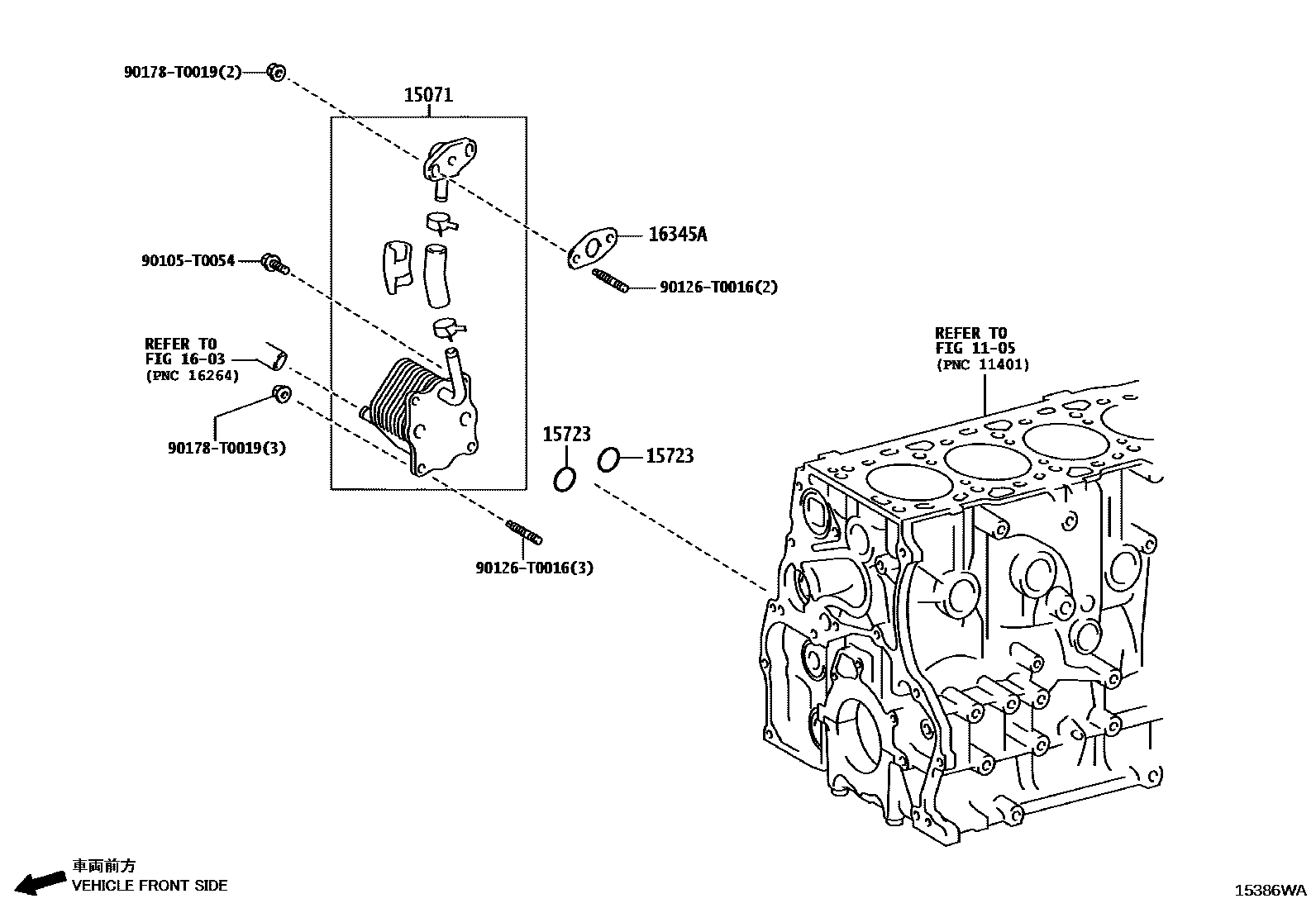 Toyota HILUX Engine Oil Cooler EPC diagram — 15386WA