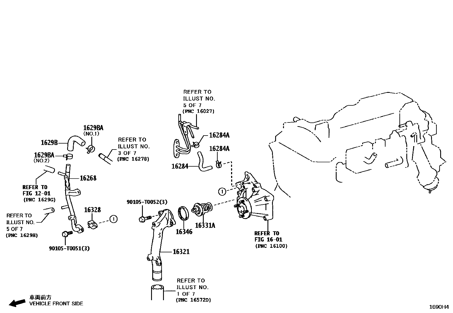 Toyota HILUX RADIATOR & WATER OUTLET EPC diagram — 1690H4