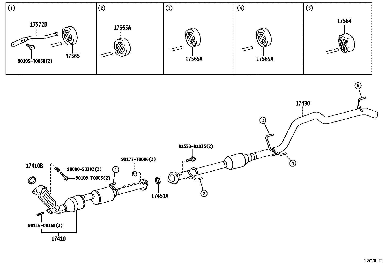 Toyota HILUX Exhaust Pipe EPC diagram — 17C9HE