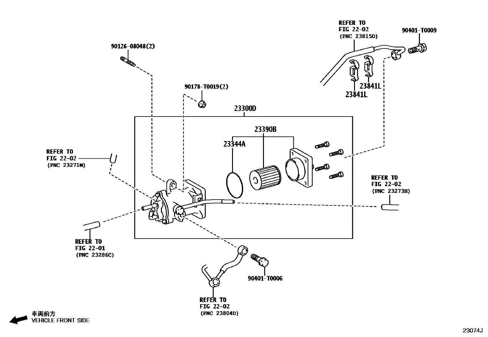 Toyota HILUX fuel filter EPC diagram — 23074J