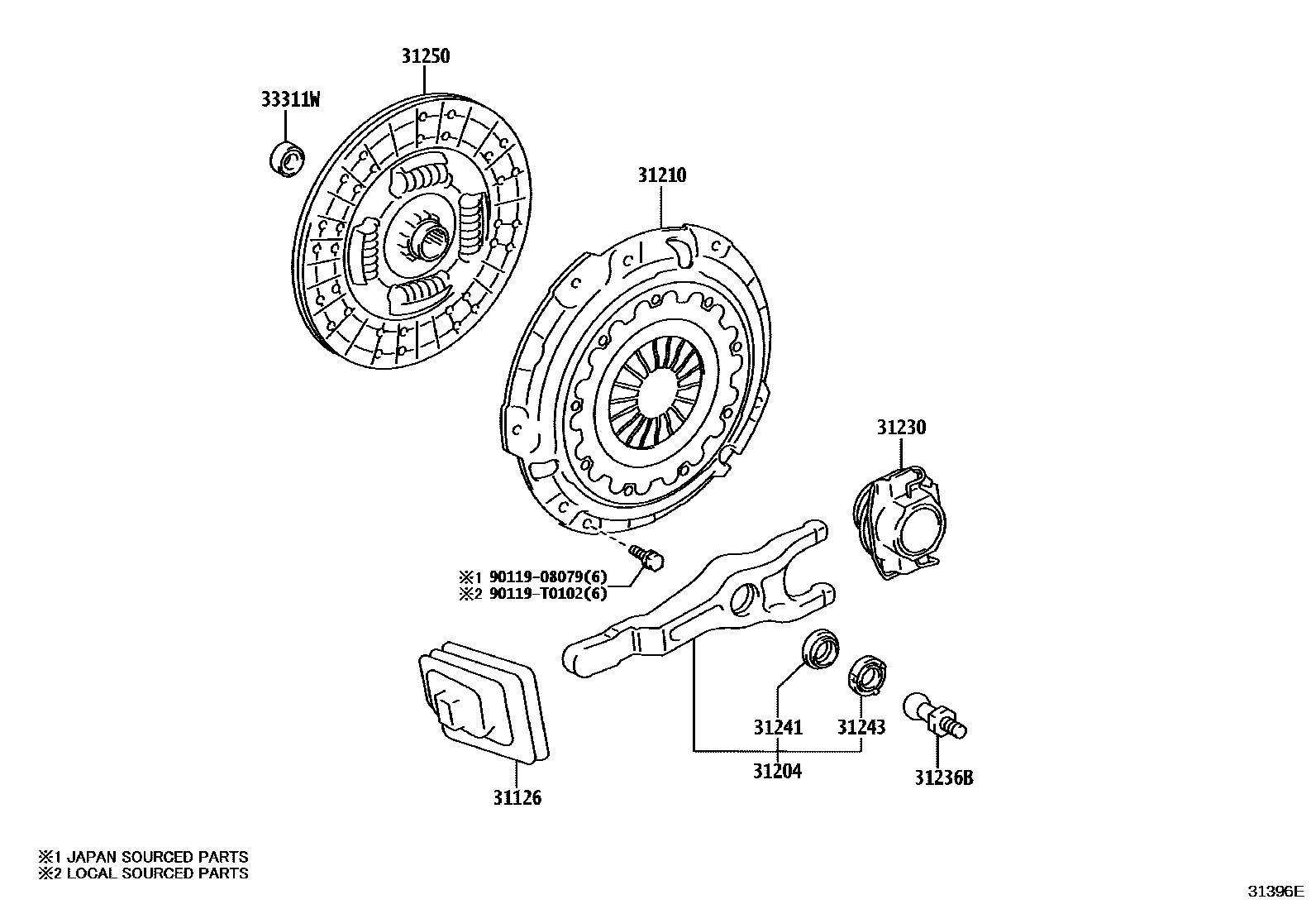 Toyota HILUX 离合器和分离叉 EPC diagram — 31396E