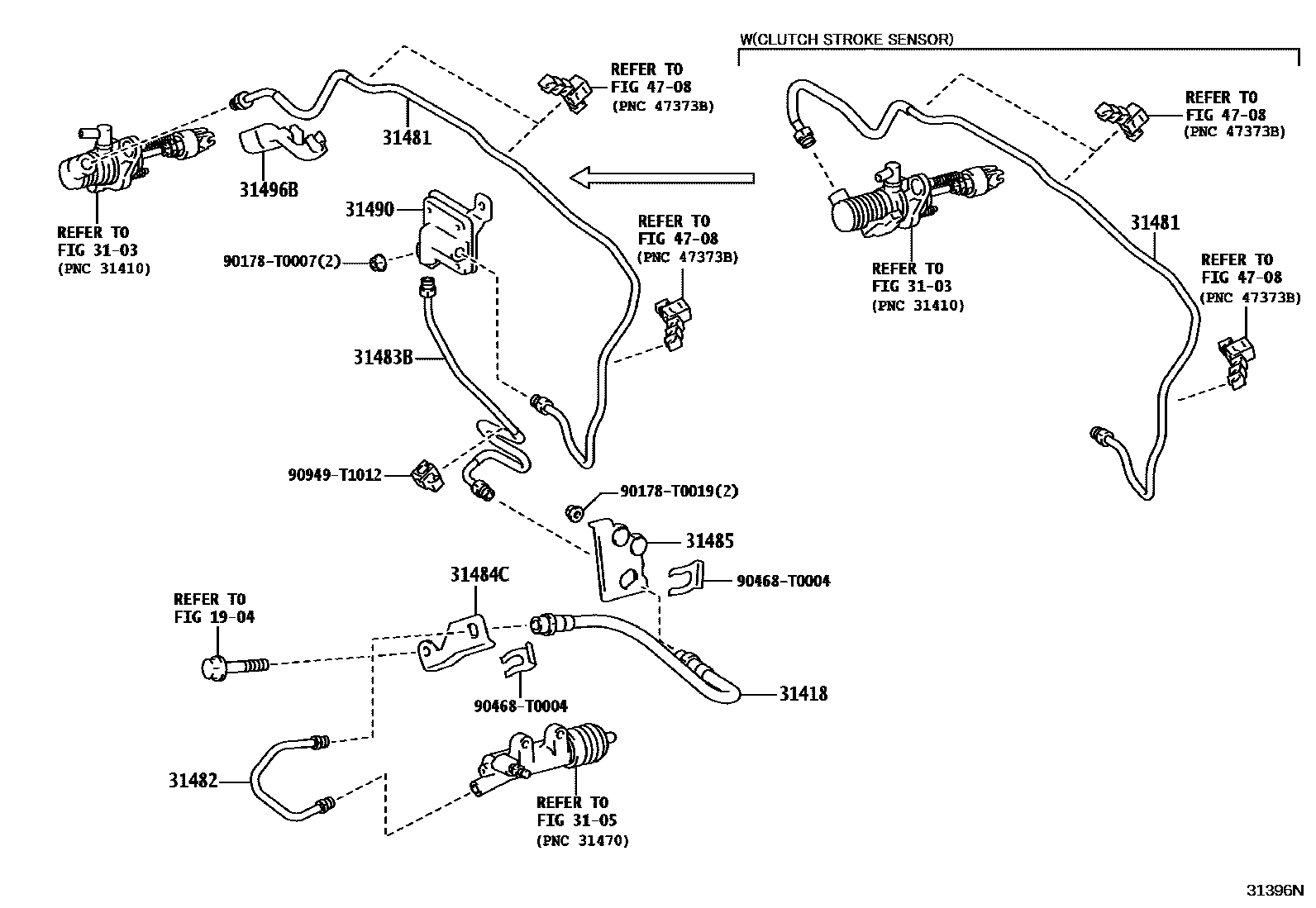 Toyota HILUX 离合器踏板和挠性软管 EPC diagram — 31396N
