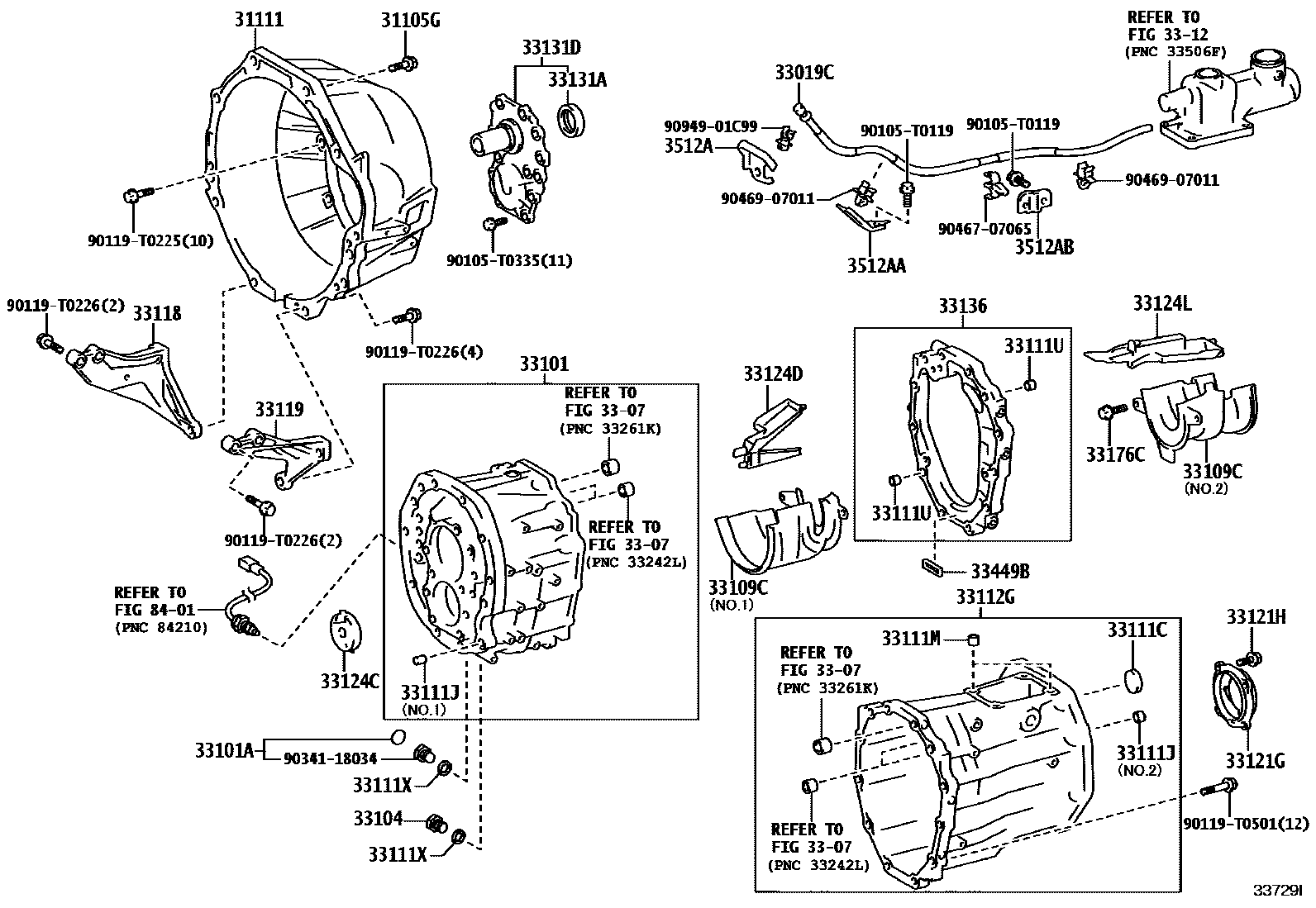 Toyota HILUX 离合器壳和变速器壳(MTM) EPC diagram — 33729I
