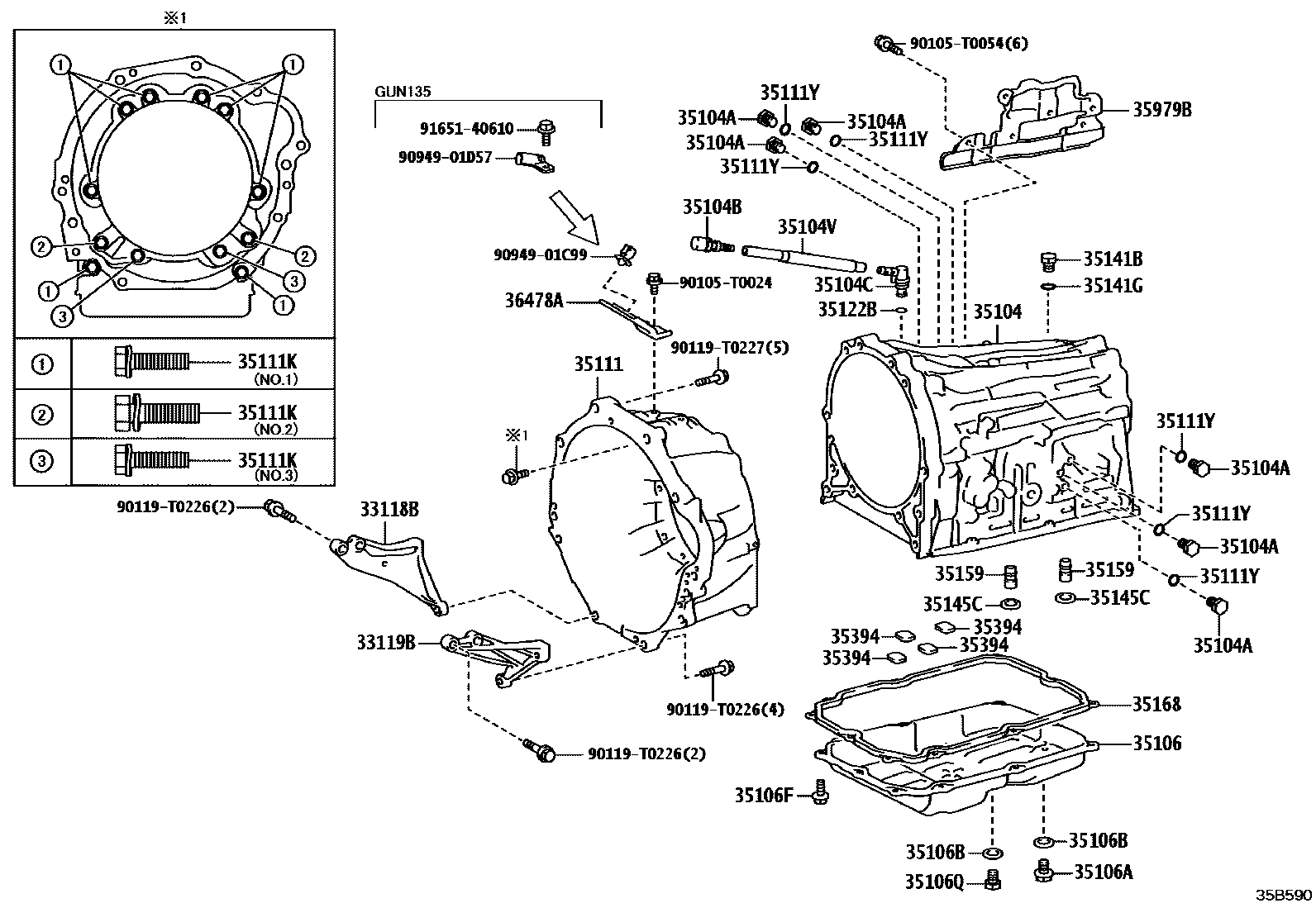 Toyota HILUX 变速器壳和油底壳(ATM) EPC diagram — 35B590