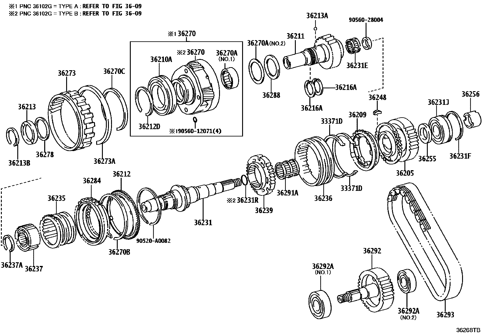 Toyota HILUX Transfer Gear EPC diagram — 36268TB